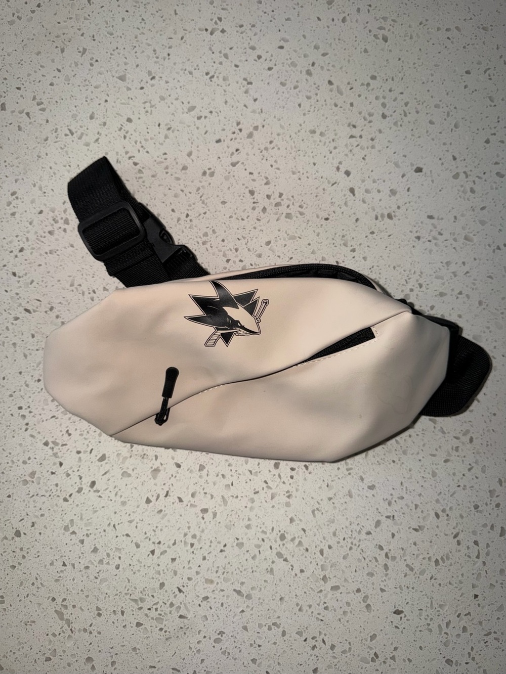 San Jose Sharks Fanatics Cream Sling Waist Bag with Black Strap